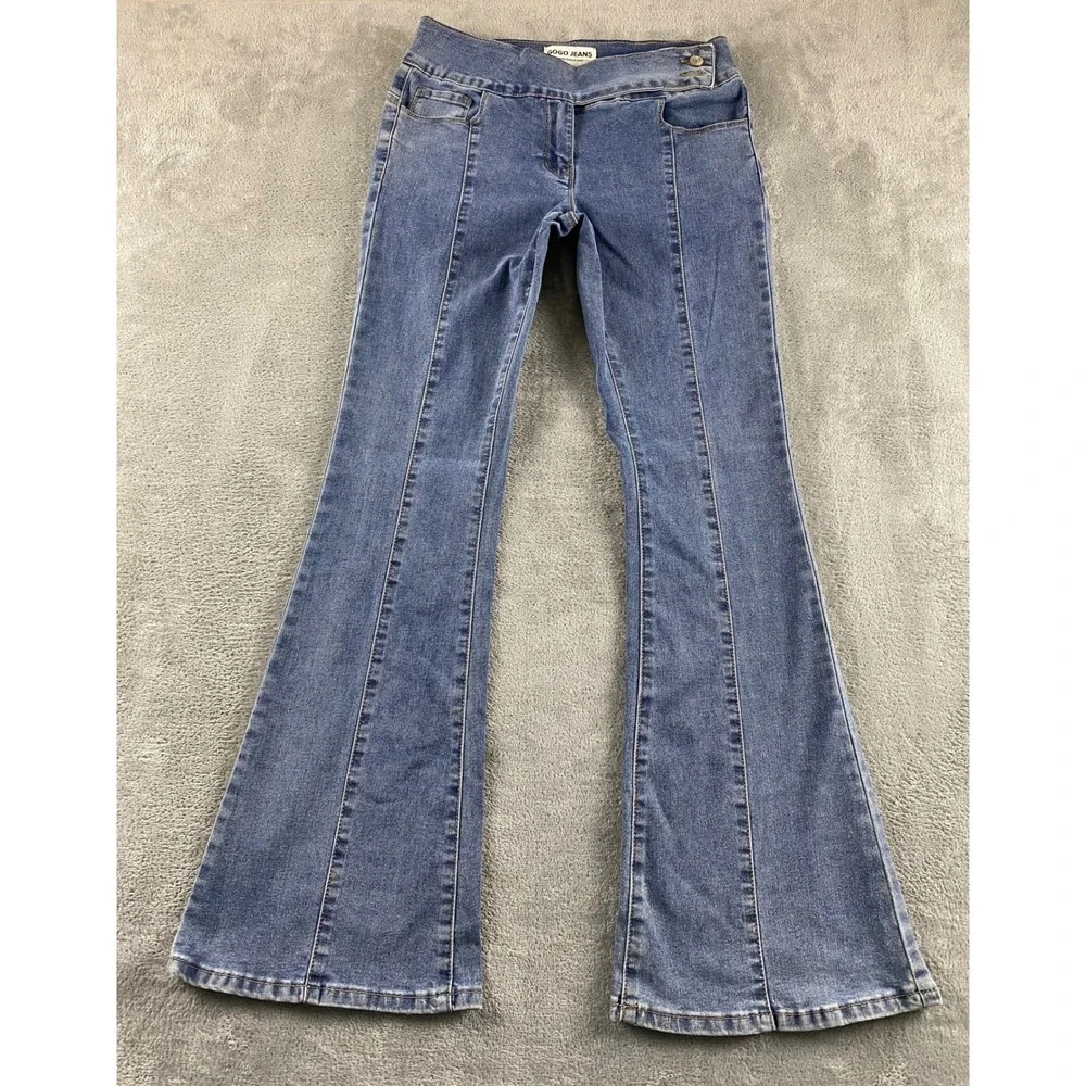Gogo Jeans Womens Flare Denim Medium Wash Seam Front Bell Bottom Size 5/27 28506